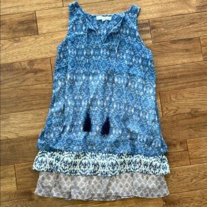 Rewind Blue and Peach Patterned Top